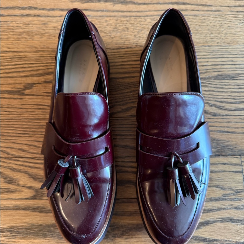Womens Burgundy Loafers with Tassels